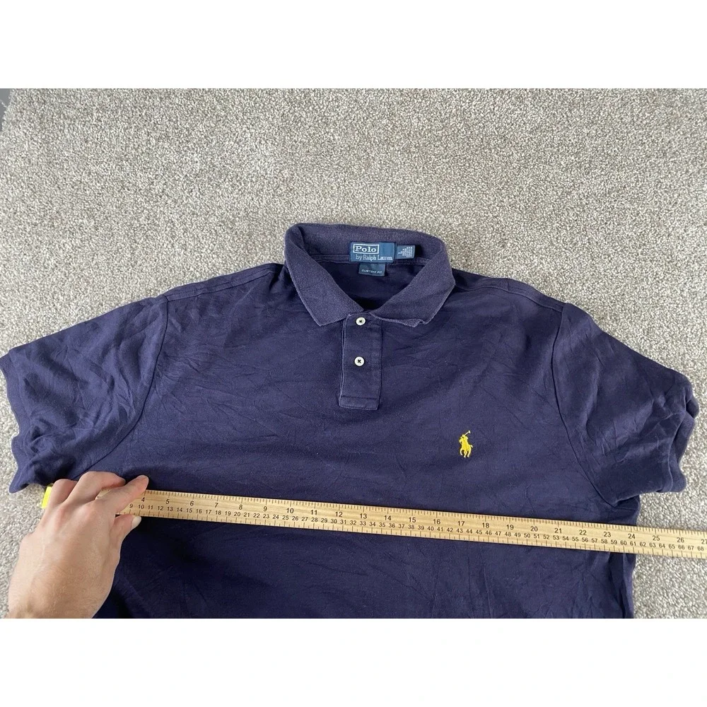 Polo Ralph Lauren Solid Blue Polo Shirt Mens L Relaxed Fit Yellow Pony Cotton